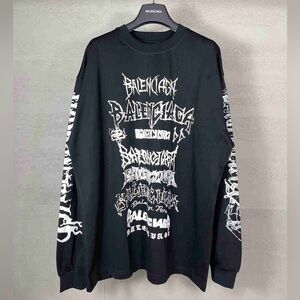 Balenciaga Black and White Graphic Long Sleeve Tee